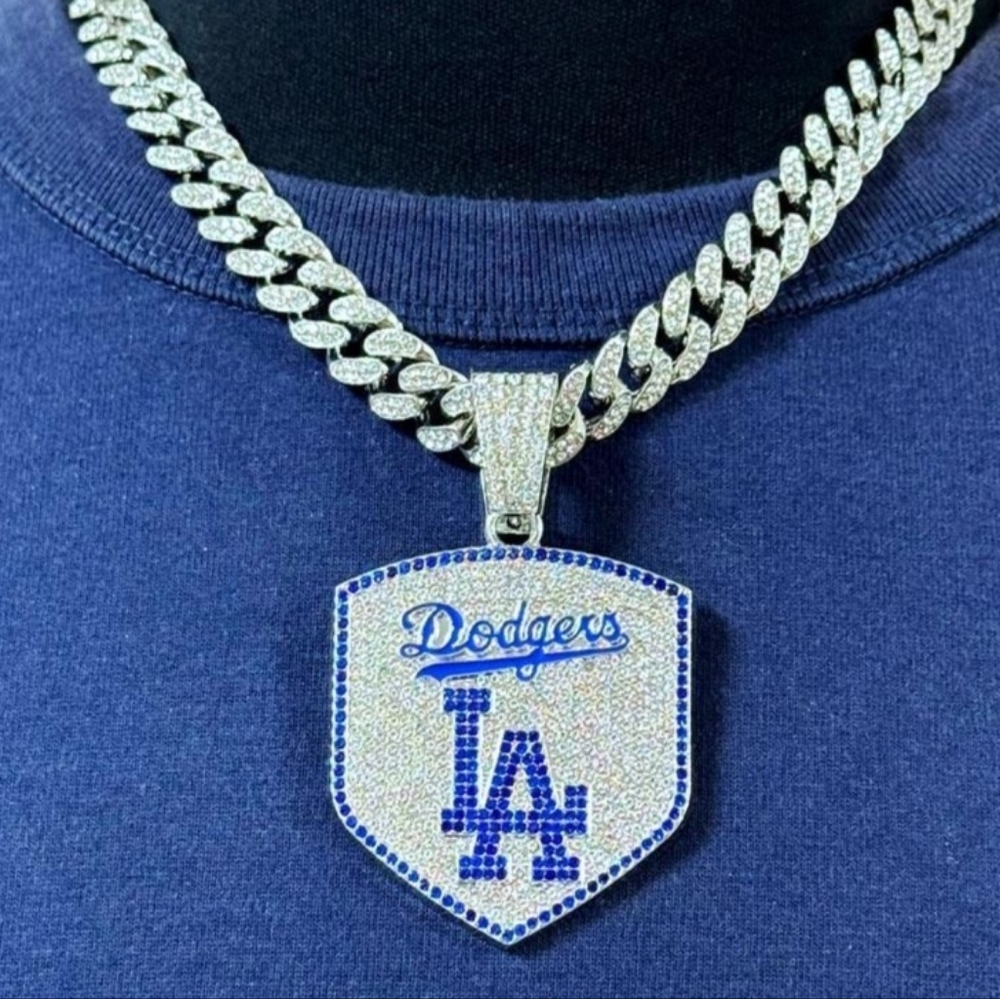 New LA Dodgers Baseball iced cuban chain necklace 24" MANY other teams avail…